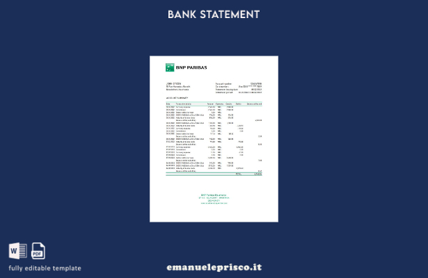 modello Excel di estratto conto bancario Mauritania BNP Paribas in stile verific